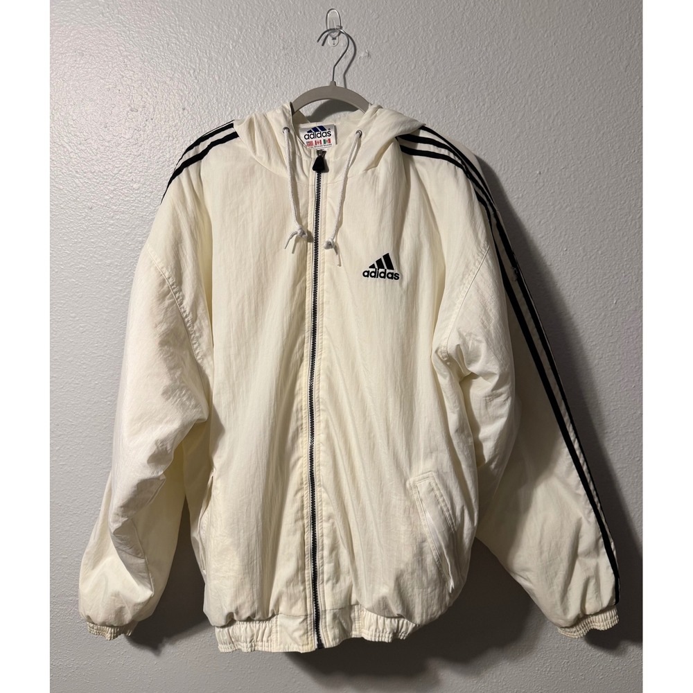 Vintage Adidas Winterr Jacket Cream/White Black Hooded Full Zip Mens XL